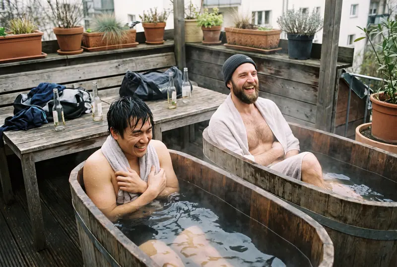 Dua sahabat gym, dua cold plunge berdampingan