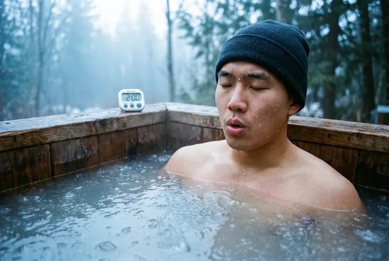 Menit kedua di air 8°C — fokus ke napas