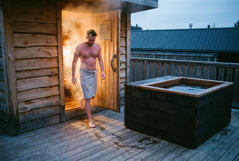 Tiga langkah dari pintu sauna ke air es